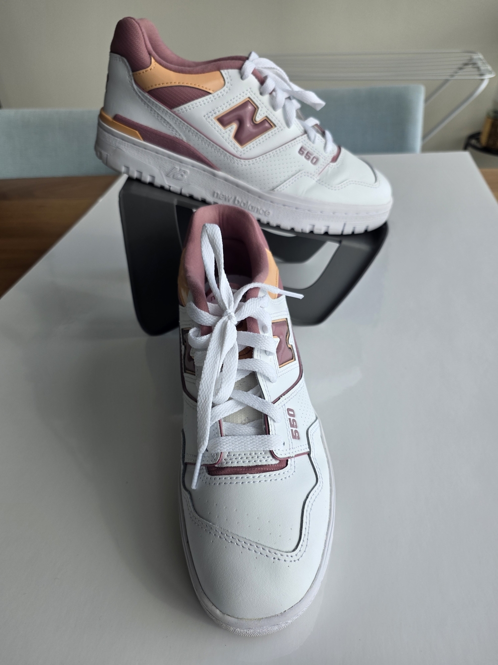 New Balance Women’s 550 Leather Sneakers in White & Mauve
